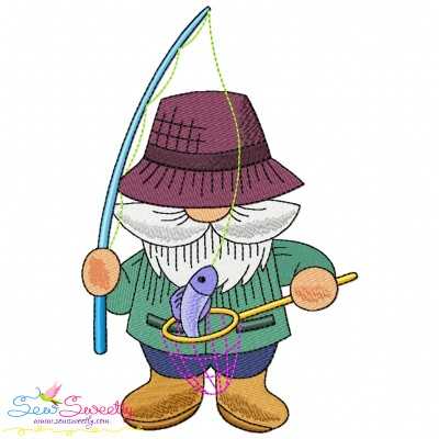 Boy Fishing Gnome-4 Embroidery Design Pattern-1