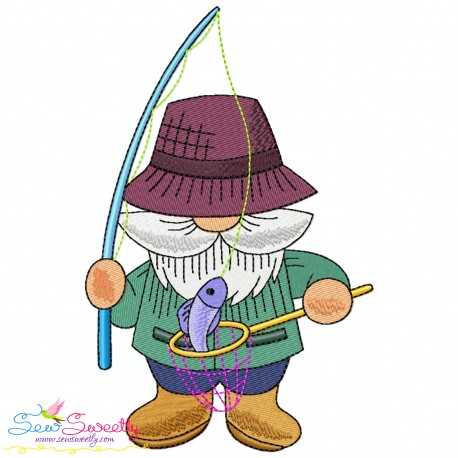 Boy Fishing Gnome-4 Embroidery Design Pattern