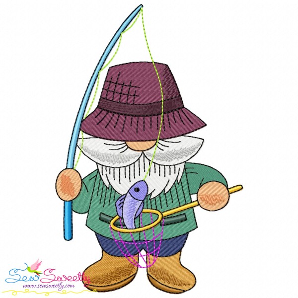 Boy Fishing Gnome-4 Embroidery Design Pattern-1
