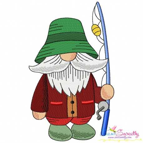 Boy Fishing Gnome-3 Embroidery Design Pattern