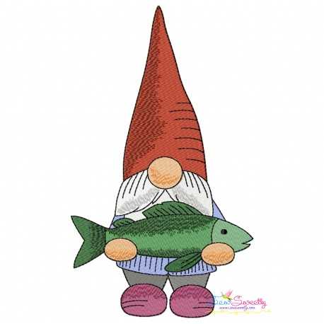 Boy Fishing Gnome-2 Embroidery Design Pattern