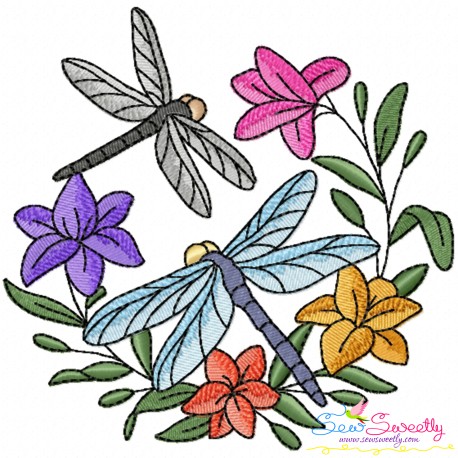 Embroidery Design Pattern | Dragonfly Floral Wreath-10