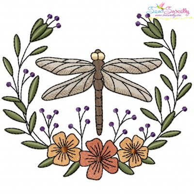Embroidery Design Pattern | Dragonfly Floral Wreath-9-1