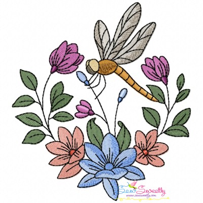 Embroidery Design Pattern | Dragonfly Floral Wreath-8-1