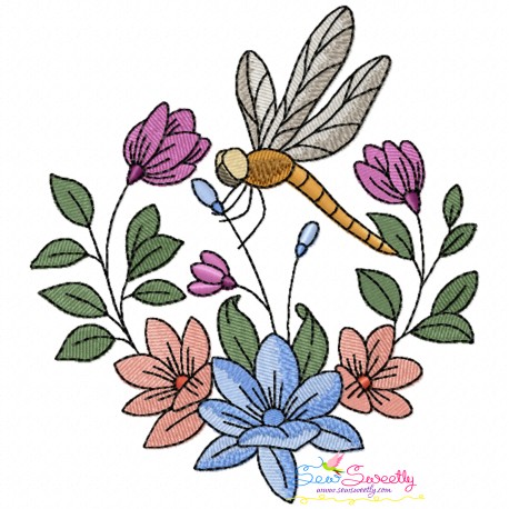 Embroidery Design Pattern | Dragonfly Floral Wreath-8