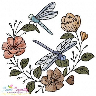 Embroidery Design Pattern | Dragonfly Floral Wreath-7-1