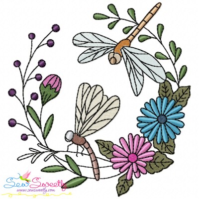Embroidery Design Pattern | Dragonfly Floral Wreath-6-1