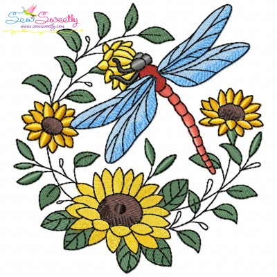 Embroidery Design Pattern | Dragonfly Floral Wreath-5-1