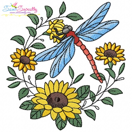 Embroidery Design Pattern | Dragonfly Floral Wreath-5