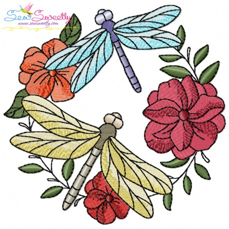 Embroidery Design Pattern | Dragonfly Floral Wreath-4