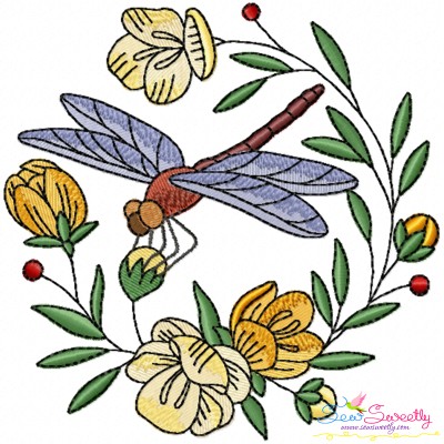 Embroidery Design Pattern | Dragonfly Floral Wreath-3-1