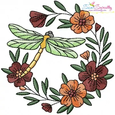 Embroidery Design Pattern | Dragonfly Floral Wreath-2-1