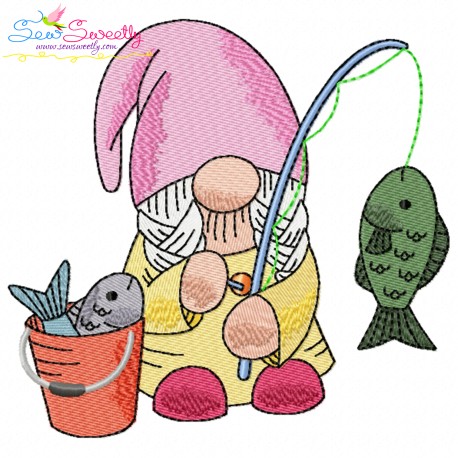 Girl Fishing Gnome-10 Embroidery Design Pattern