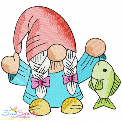 Girl Fishing Gnome-9 Embroidery Design Pattern-1