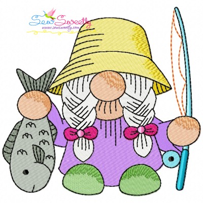 Girl Fishing Gnome-8 Embroidery Design Pattern-1