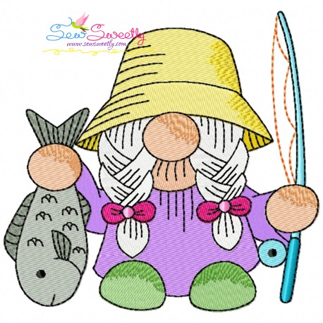 Girl Fishing Gnome-8 Embroidery Design Pattern