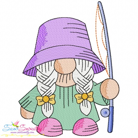 Girl Fishing Gnome-7 Embroidery Design Pattern