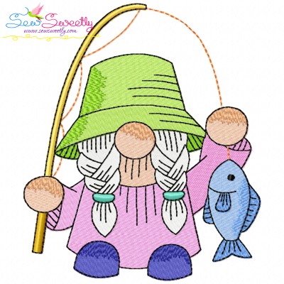 Girl Fishing Gnome-6 Embroidery Design Pattern-1