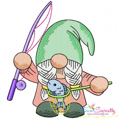 Girl Fishing Gnome-5 Embroidery Design Pattern-1