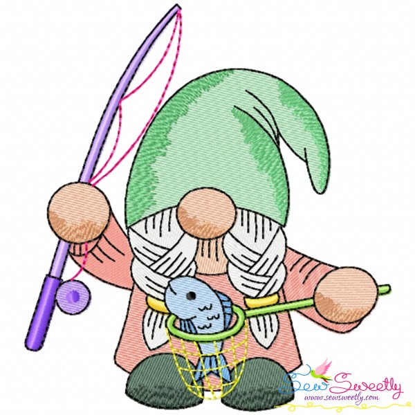 Girl Fishing Gnome-5 Embroidery Design Pattern-1