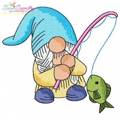 Girl Fishing Gnome-4 Embroidery Design Pattern-1