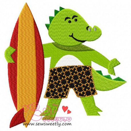 Surfer Dragon Embroidery Design- 1