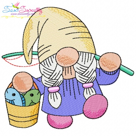 Girl Fishing Gnome-3 Embroidery Design Pattern