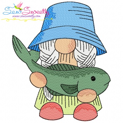 Girl Fishing Gnome-2 Embroidery Design Pattern-1