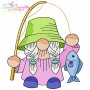Girl Fishing Gnomes Embroidery Design Bundle-2