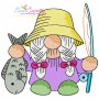 Girl Fishing Gnomes Embroidery Design Bundle-7