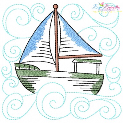 Embroidery Design Pattern | Sailboat Nautical Quilt Block-1