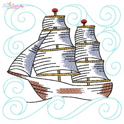 Embroidery Design Pattern | Sailing Ship Nautical Quilt Block-1