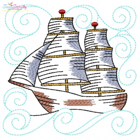 Embroidery Design Pattern | Sailing Ship Nautical Quilt Block