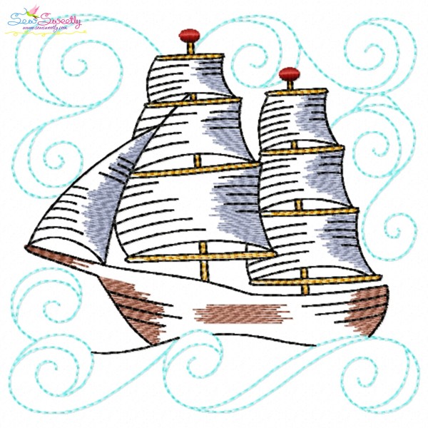 Embroidery Design Pattern - Sailing Ship Nautical Quilt Block-1