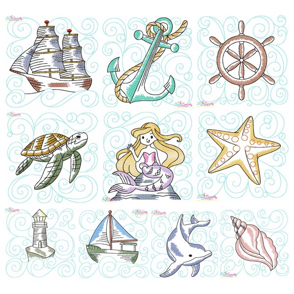 Nautical Quilt Blocks Embroidery Design Bundle-1