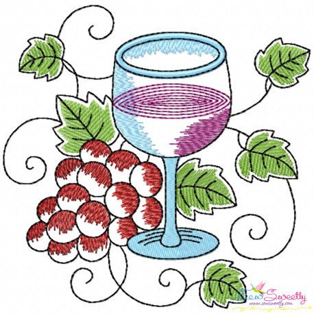 Embroidery Design Pattern - Grapevine And Wine Glass-2