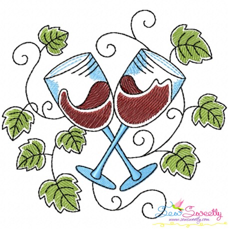 Embroidery Design Pattern - Grapevine And Wine Glasses-1