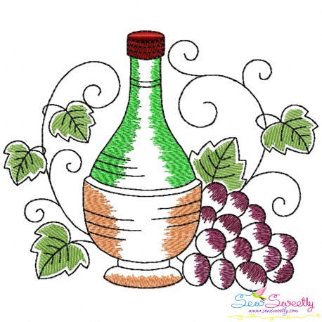 Embroidery Design Pattern - Grapevine And Wine Jar-1
