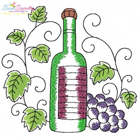Embroidery Design Pattern - Grapevine And Wine Bottle