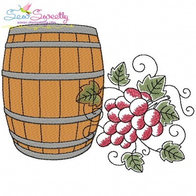 Embroidery Design Pattern - Grapevine And Wine Barrel-2-1
