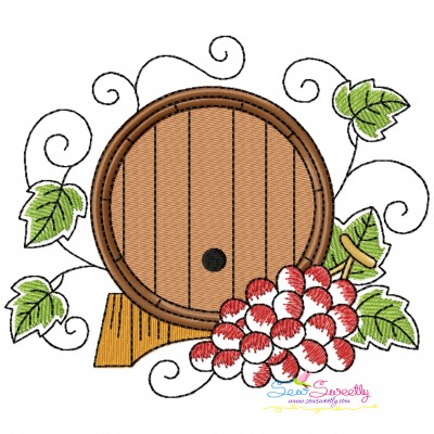 Embroidery Design Pattern - Grapevine And Wine Barrel-1-1