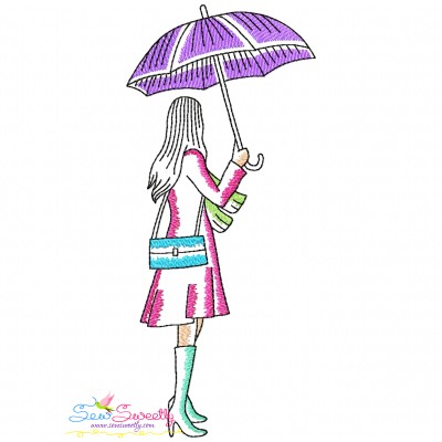 Embroidery Design Pattern - Girl With Umbrella-8-1