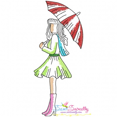 Embroidery Design Pattern - Girl With Umbrella-6-1