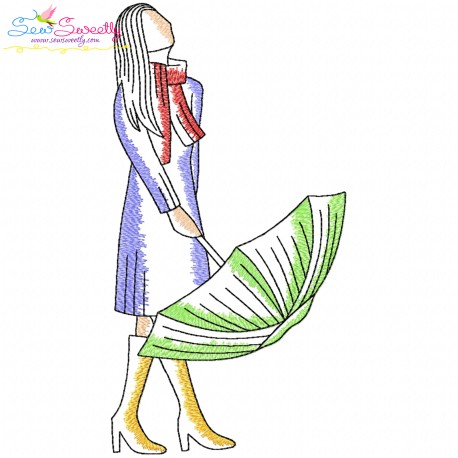 Embroidery Design Pattern - Girl With Umbrella-5-1