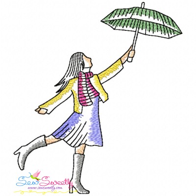 Embroidery Design Pattern - Girl With Umbrella-4-1