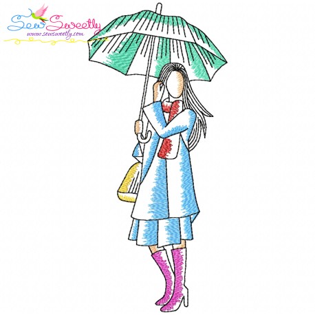 Embroidery Design Pattern - Girl With Umbrella-3