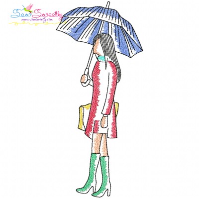 Embroidery Design Pattern - Girl With Umbrella-2-1