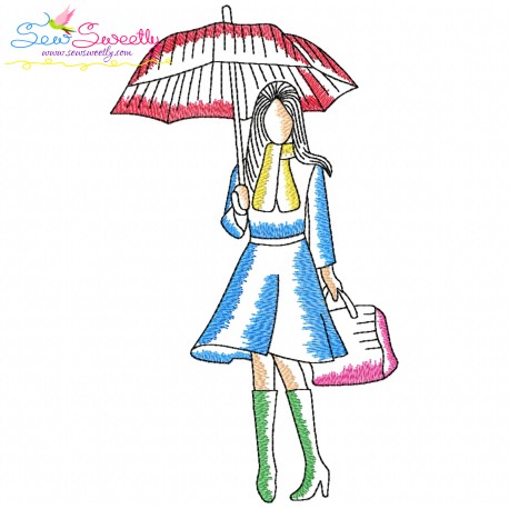 Embroidery Design Pattern - Girl With Umbrella-1-1
