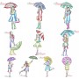 Girls With Umbrella Embroidery Design Bundle-1