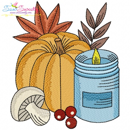 Embroidery Design Pattern - Fall Pumpkin Candle-1